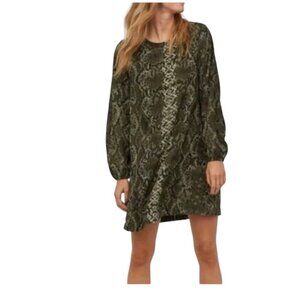 H&M Black and Green Geometric Snakeskin Pattern Shift Midi Dress, 8